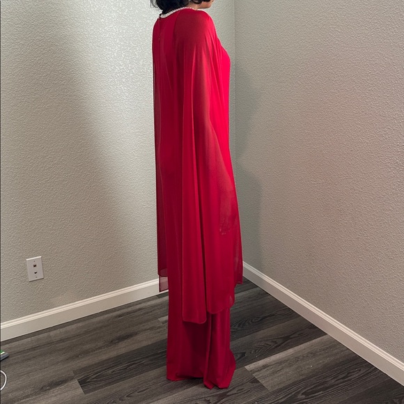 RM Richards NY Long Ity Dress W/ Rhinestone Neck  Caplet sheer sleeves - Picture 5 of 9